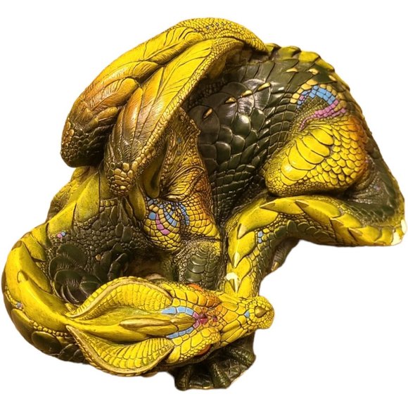 Windstone Dragon Sculpture Green Curled Mother 1985 Retired - Picture 5 of 10